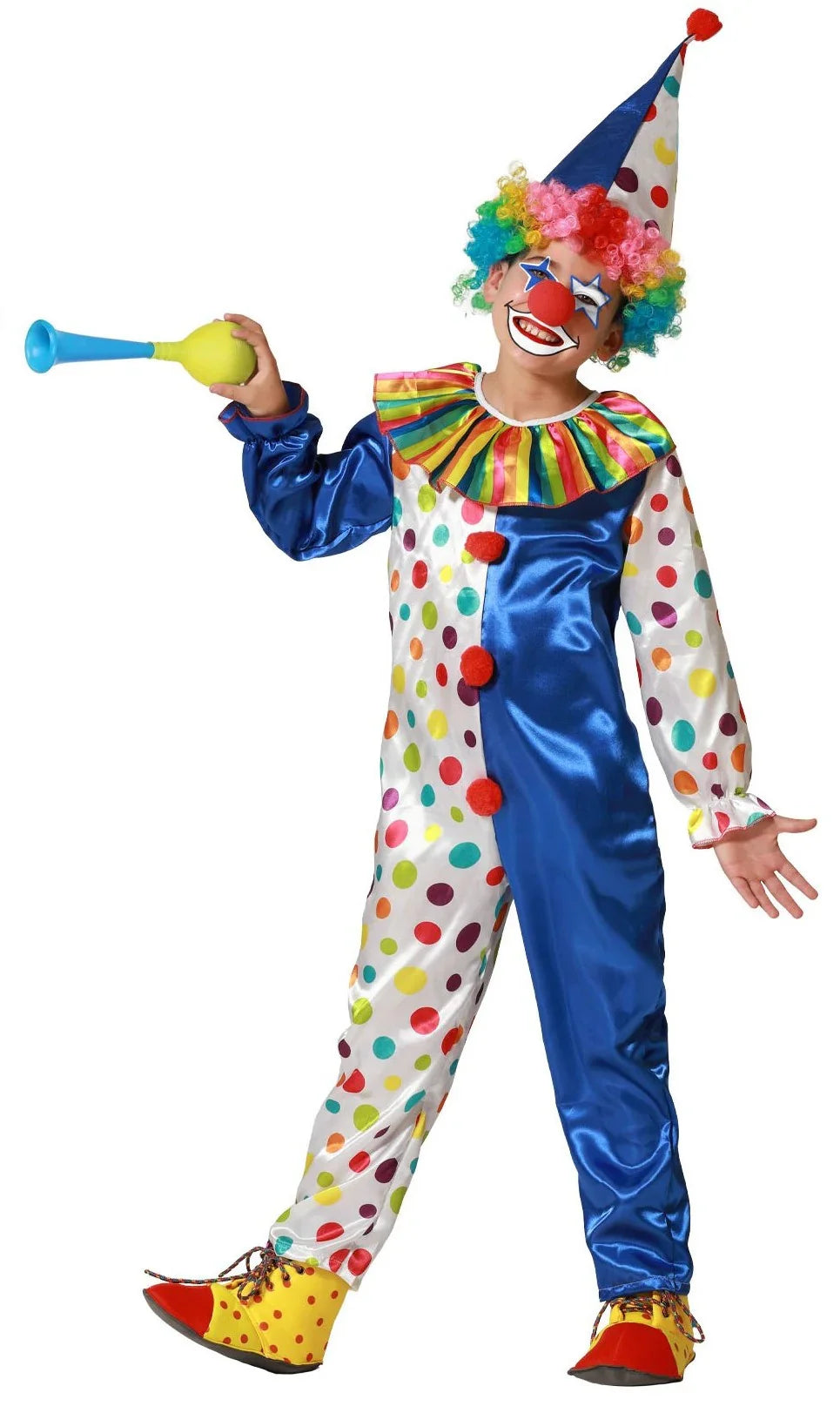 Disfraz de Payaso Azul y Blanco con Lunares Infantil Payasos Infantiles Atosa